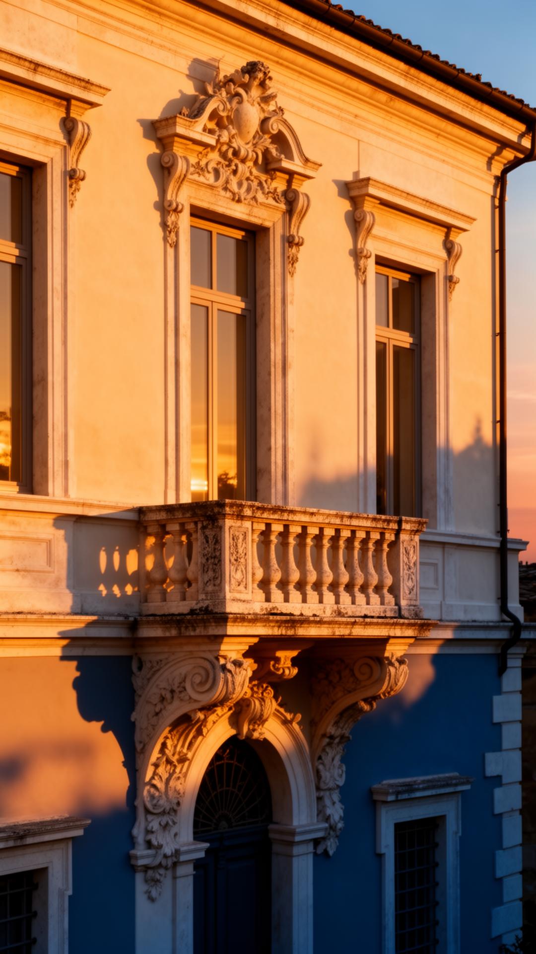 Dettaglio facciata storica al tramonto